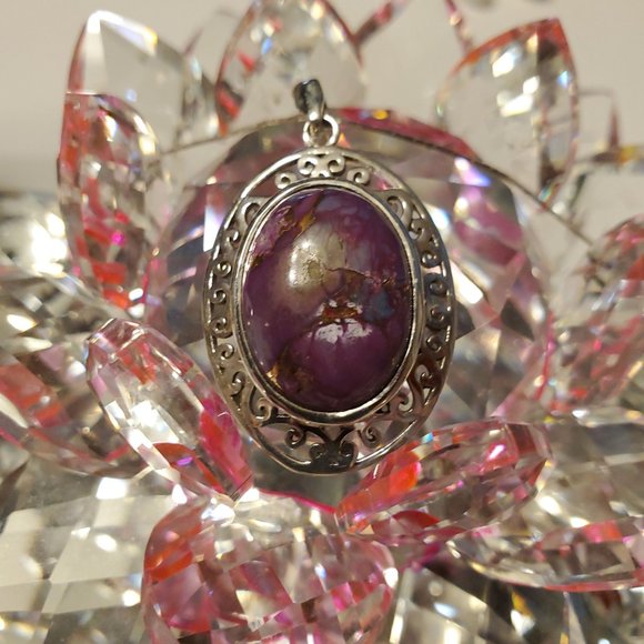 PURPLE  TURQUOISE  STERLING  SILVER  PENDANT. - Picture 6 of 9